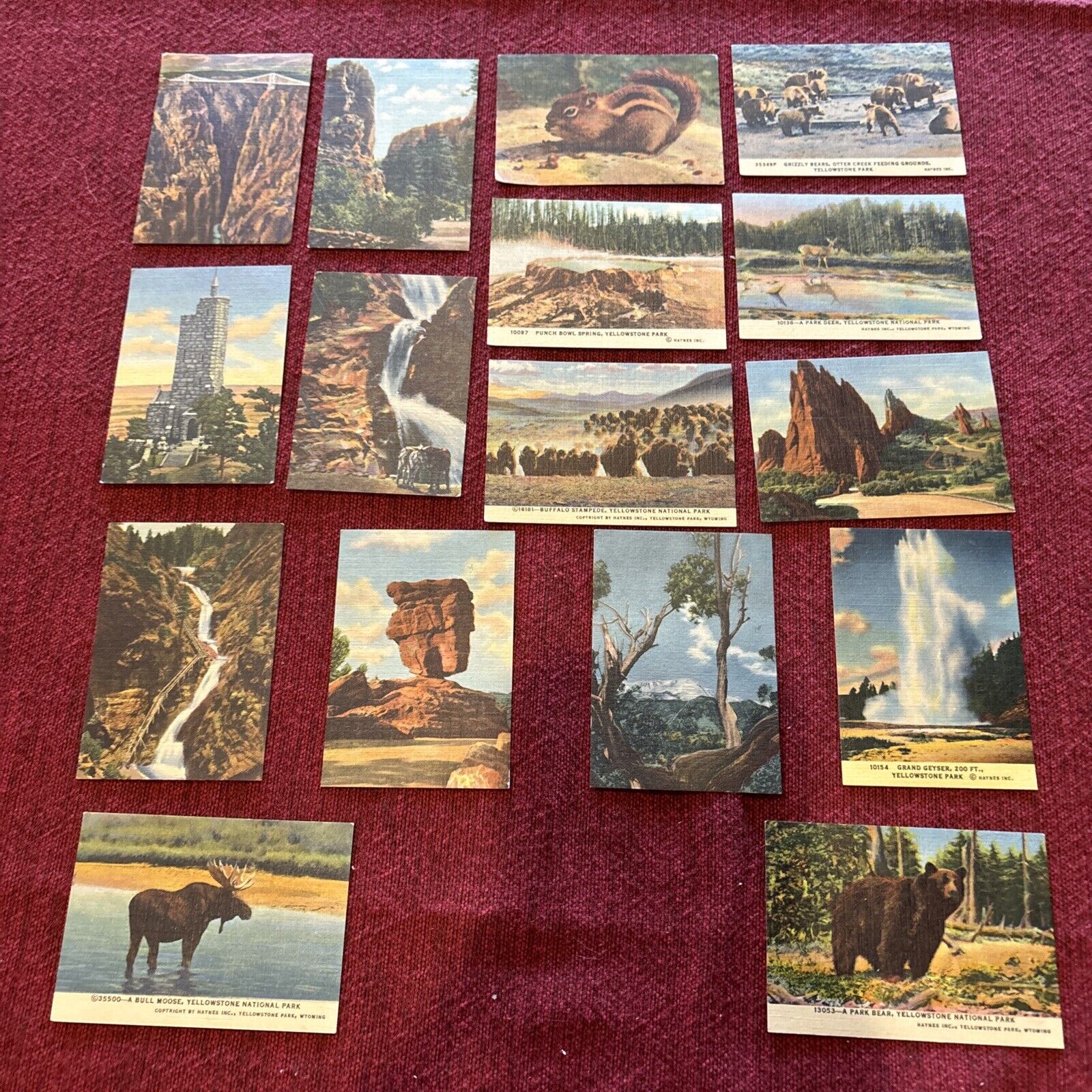 16 Postcard Lot 1930's Yellowstone National Parks & Pikes Peak Photos