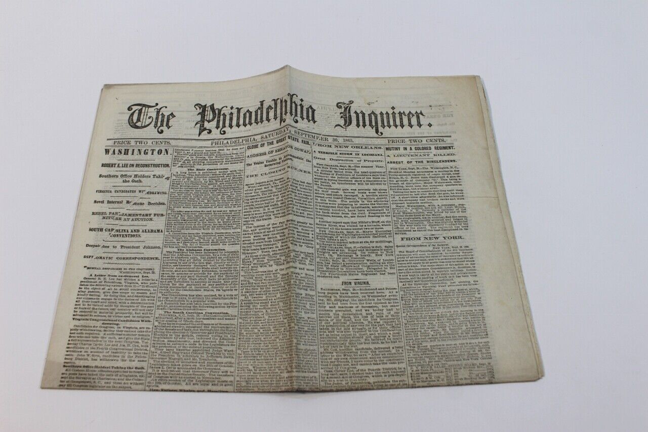 1865 Philadelphia Inquirer September Newspaper Civil War Washington Robert E Lee