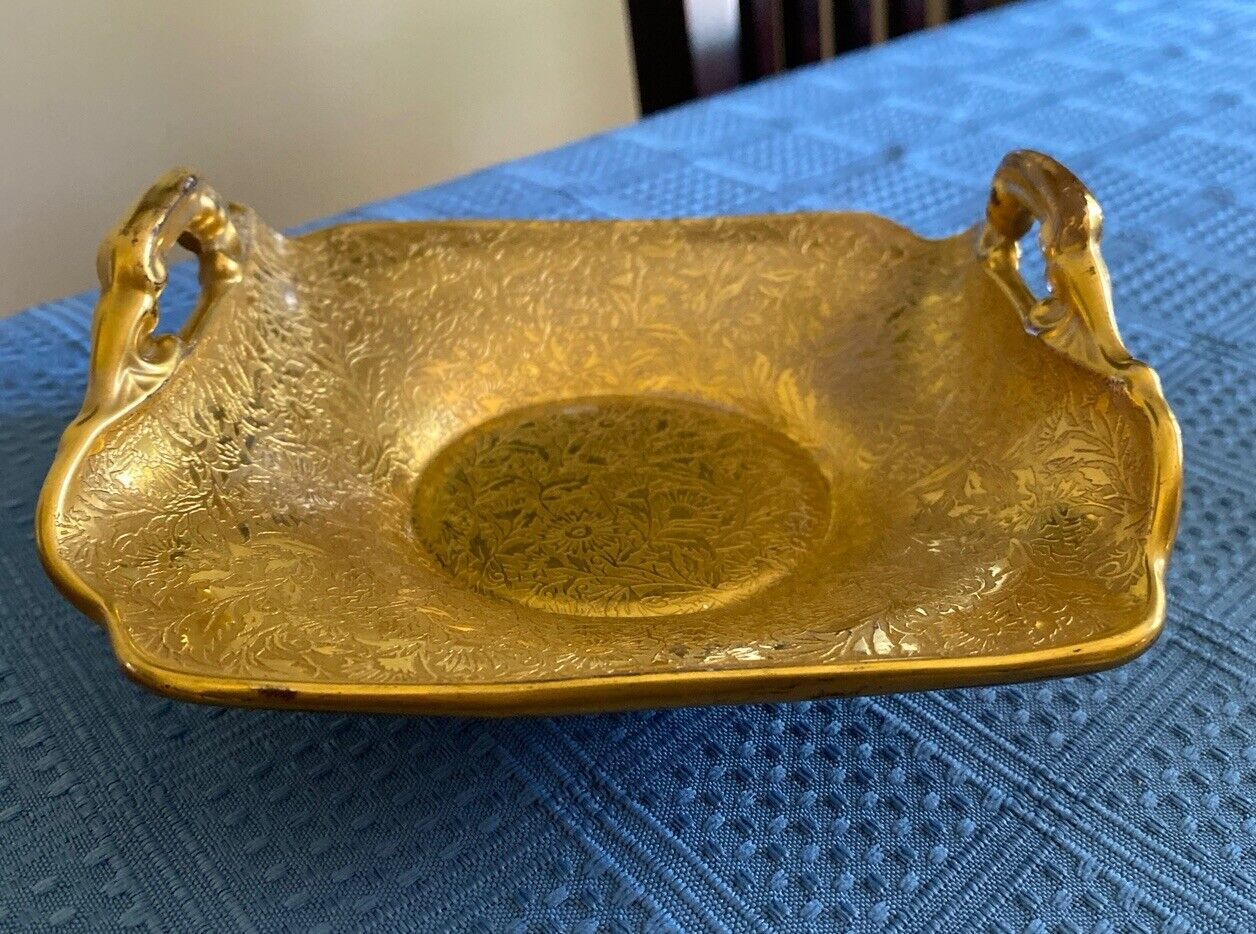 Vintage Non Tarnish Glastonbury  Gold Square Trinket Dish Tray 5.5 X 6”
