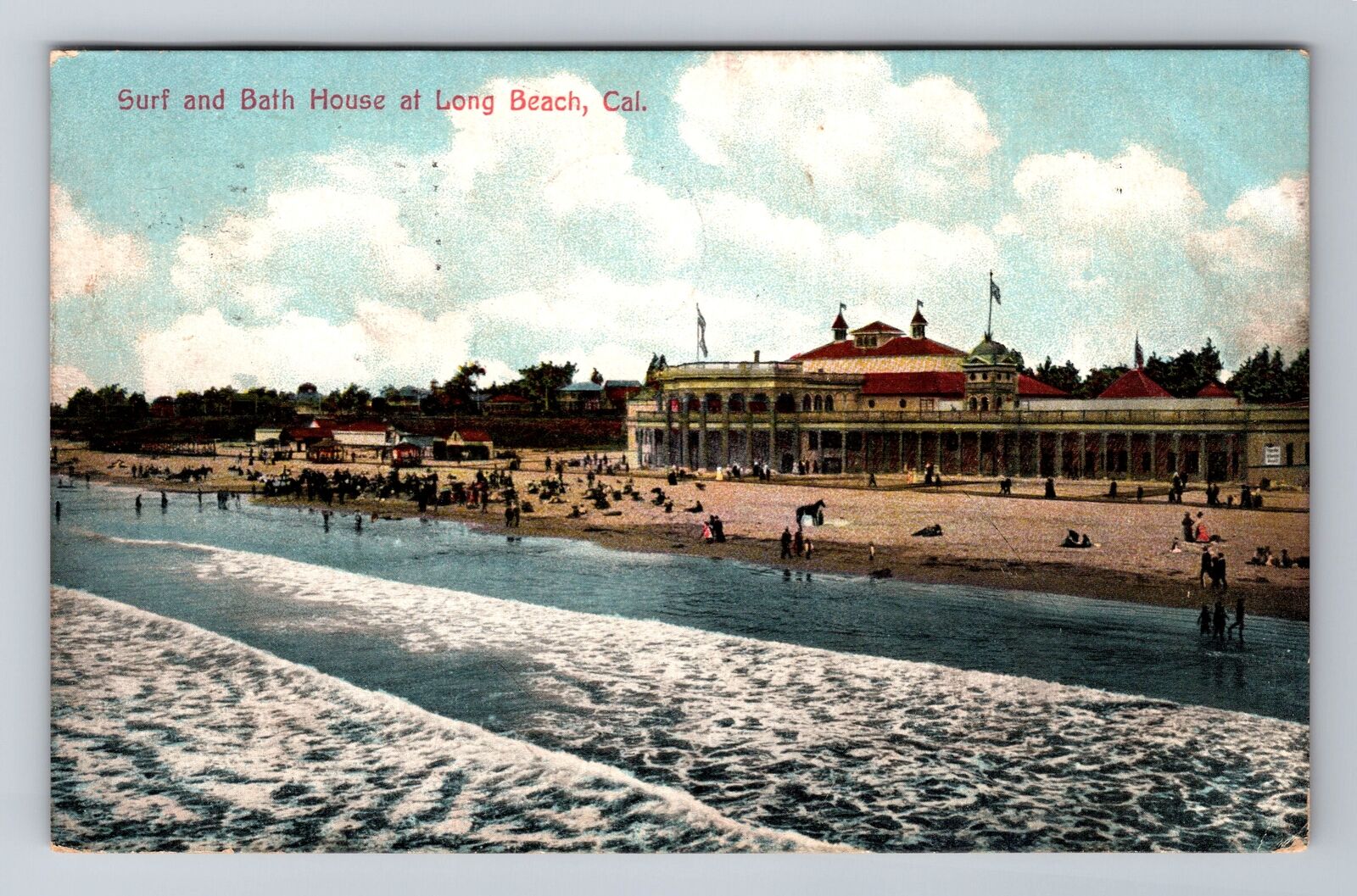 Long Beach CA-California, Surf & Bath House, Antique Vintage c1909 Postcard