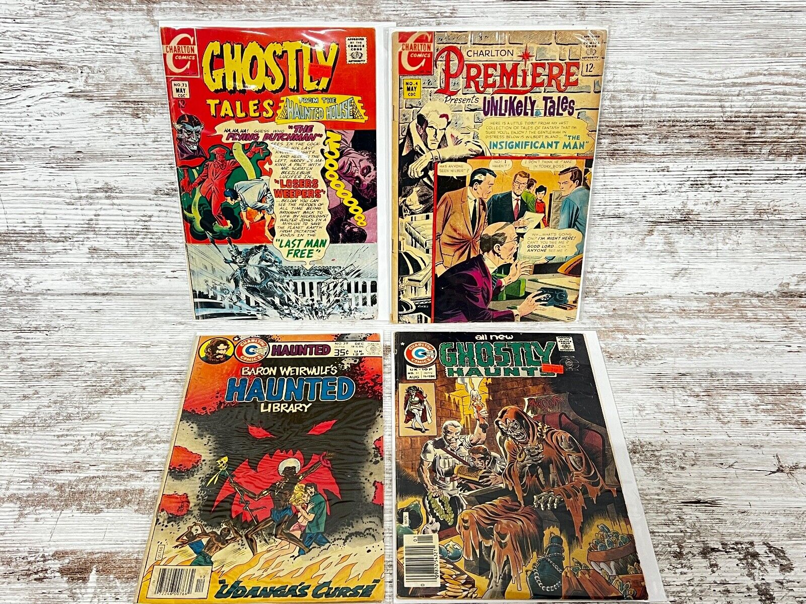 Lot of 4 Horror Charlton Comics Ghostly Tales 73 Unlikely Tales 4 Haunted Librar