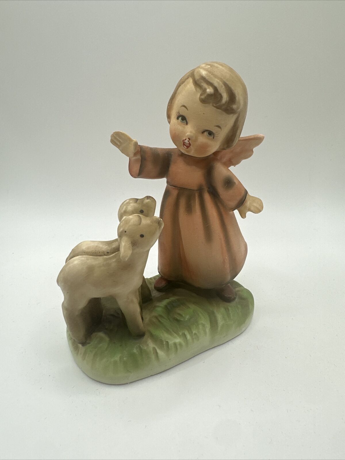Vtg MCM 1950s Fine A Quality Japan Little Boy Angel Figurine Baby Sheep Lamb