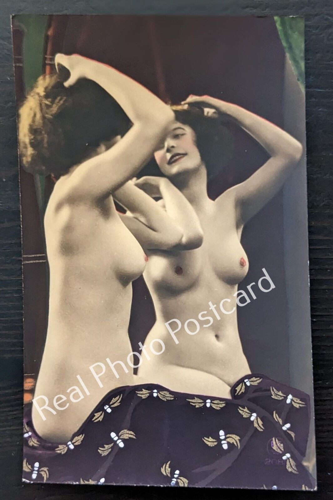 Risque Original French Hand Tinted Nude Real Photo Postcard PC Paris #2082 RPPC