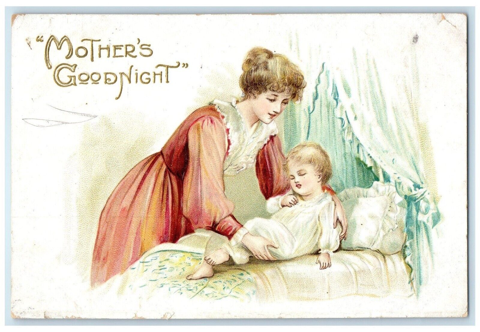 c1910's Mother's Goodnight Mother And Daughter Embossed Syracuse NY Postcard