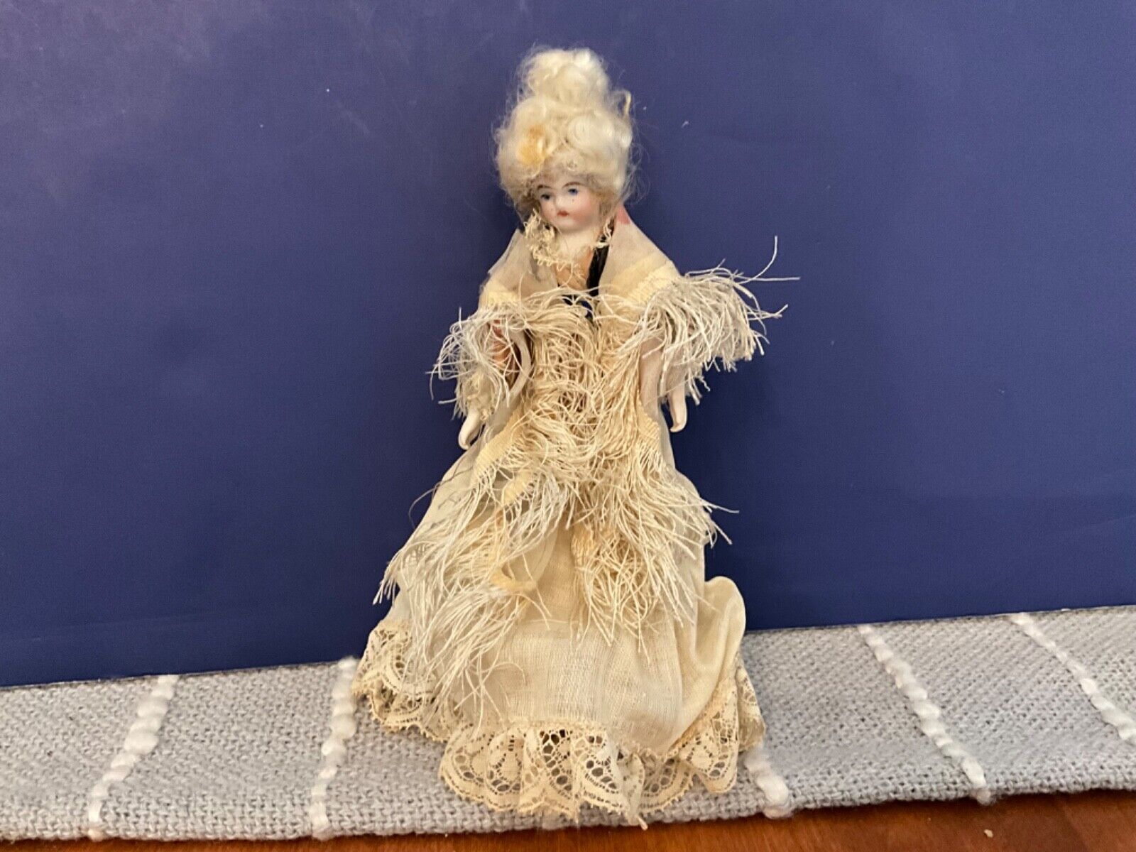 Antique German Miniature Victorian Dollhouse Doll In Unique Outfit VGC