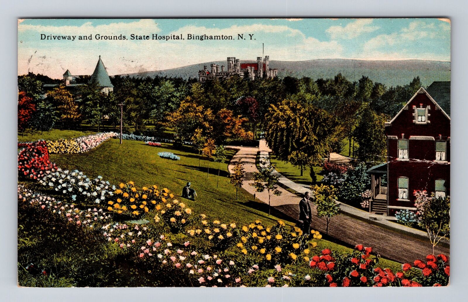 Binghamton NY-New York, State Hospital, Insane Asylum Driveway, Vintage Postcard