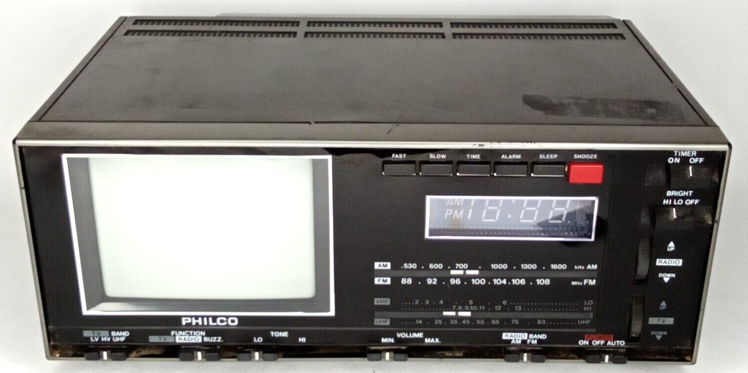 Philco Model OB 234A CHOI Portable UHF LV HV TV Clock Radio Vintage Electronics