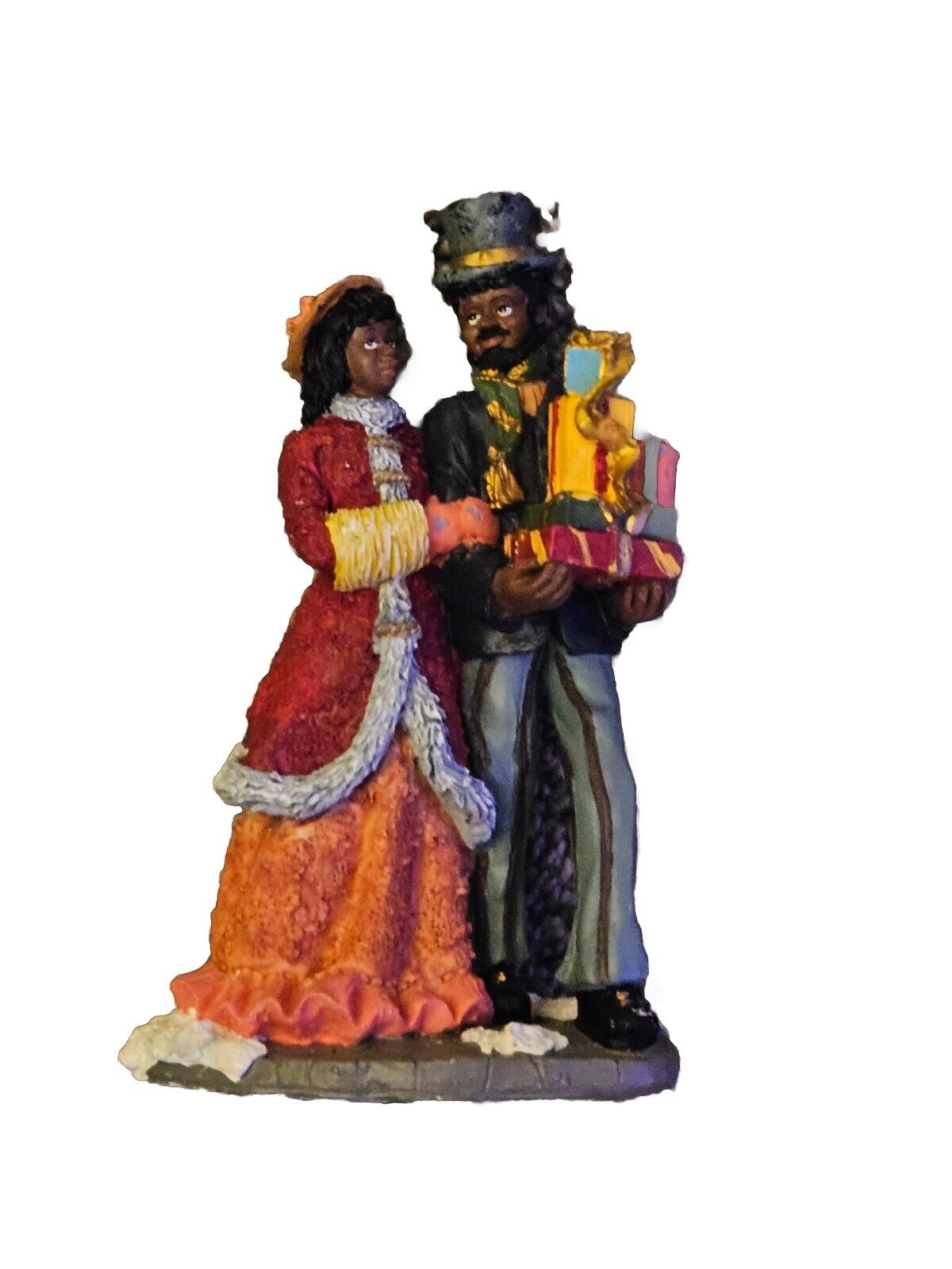 7” Resin African or African-American Couple Dressy With Gifts.  Village Figurine