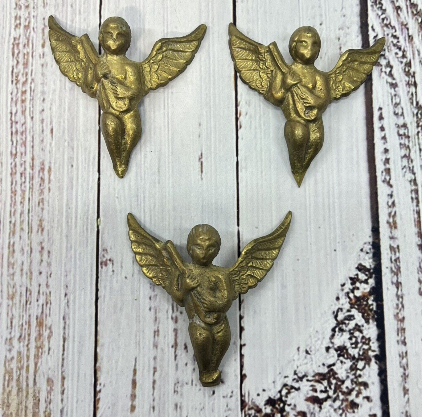 Vintage Brass Cherub Angel Plaque - Lot of 3 - READ
