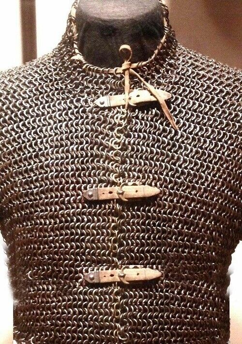 Flat Riveted Chain Mail Shirt EXTRA Large HUBERGION Front Open BlackenedA