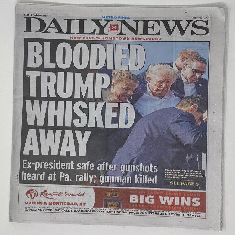 New York Daily News July 14 2024, Donald Trump Assassination Attempt Shot NY
