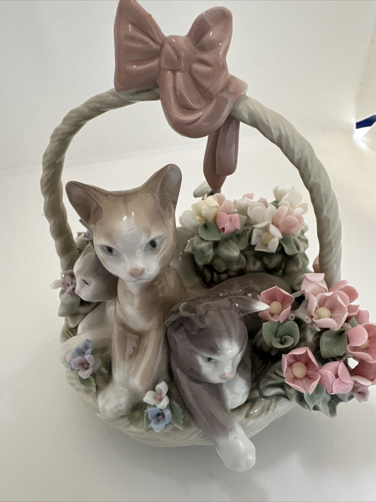 Lladro Purr-Fect Kittens Cats in Flower Basket Figurine #1444