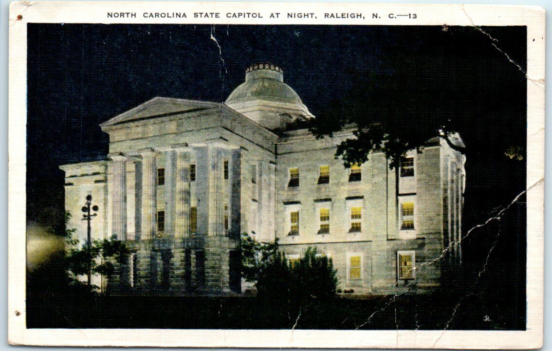 Postcard - North Carolina State Capitol At Night, Raleigh, North Carolina