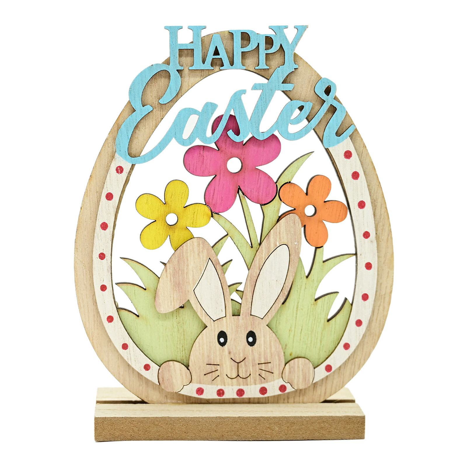 1Pcs Easter Happy Ornaments For Bunny Decor Wooden Egg Vintage Ornament NEW