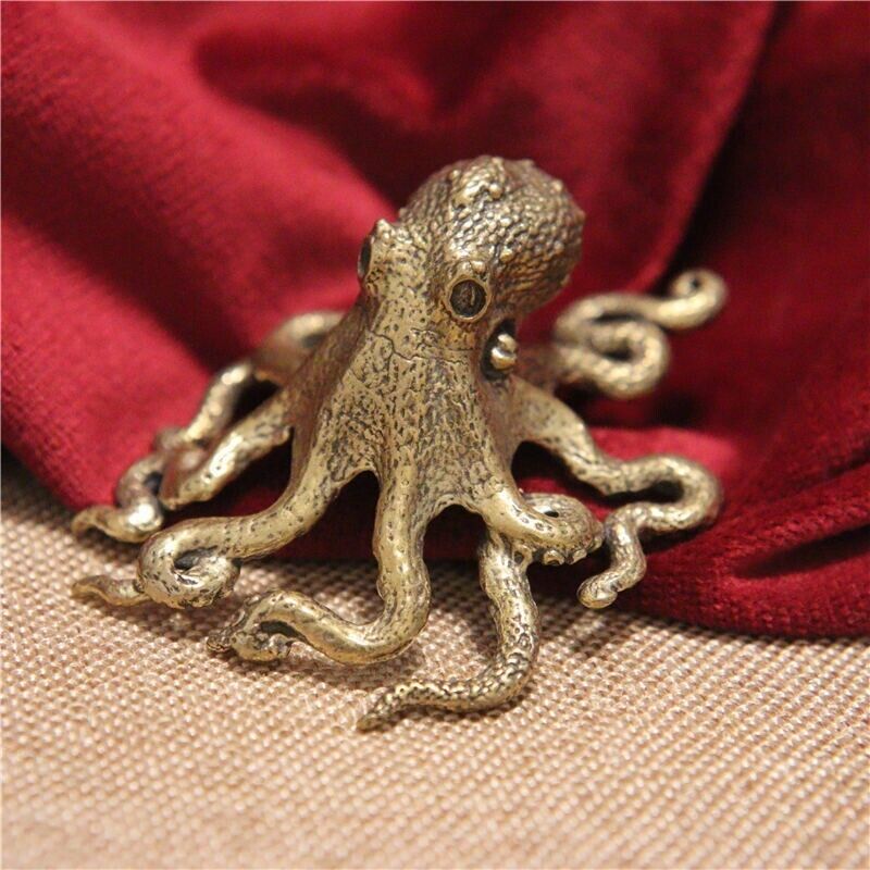 Brass Octopus Figurine Small Statue Home Office Decoration Animal Figurines-