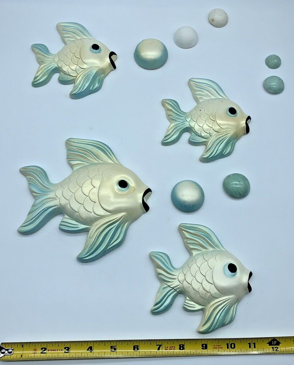 Vtg 1960 Miller Studio MCM Fish Family Bubbles Chalkware Plaques Wall Hanging