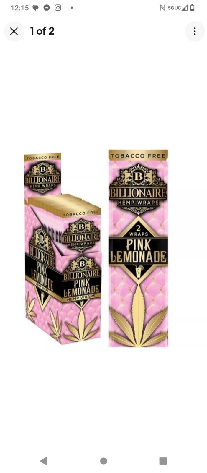 Billionaire H Pink Lemonade Wrap 25 Pk  Organic Rolling Paper 50 Wraps Full BOX