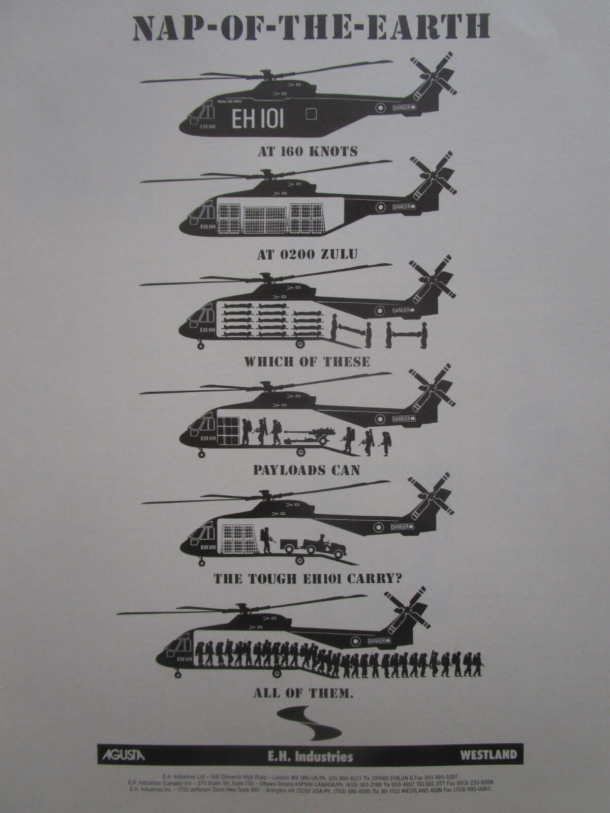 5/1989 PUB E.H. INDUSTRIES AGUSTA WESTLAND EH 101 HELICOPTER ORIGINAL AD
