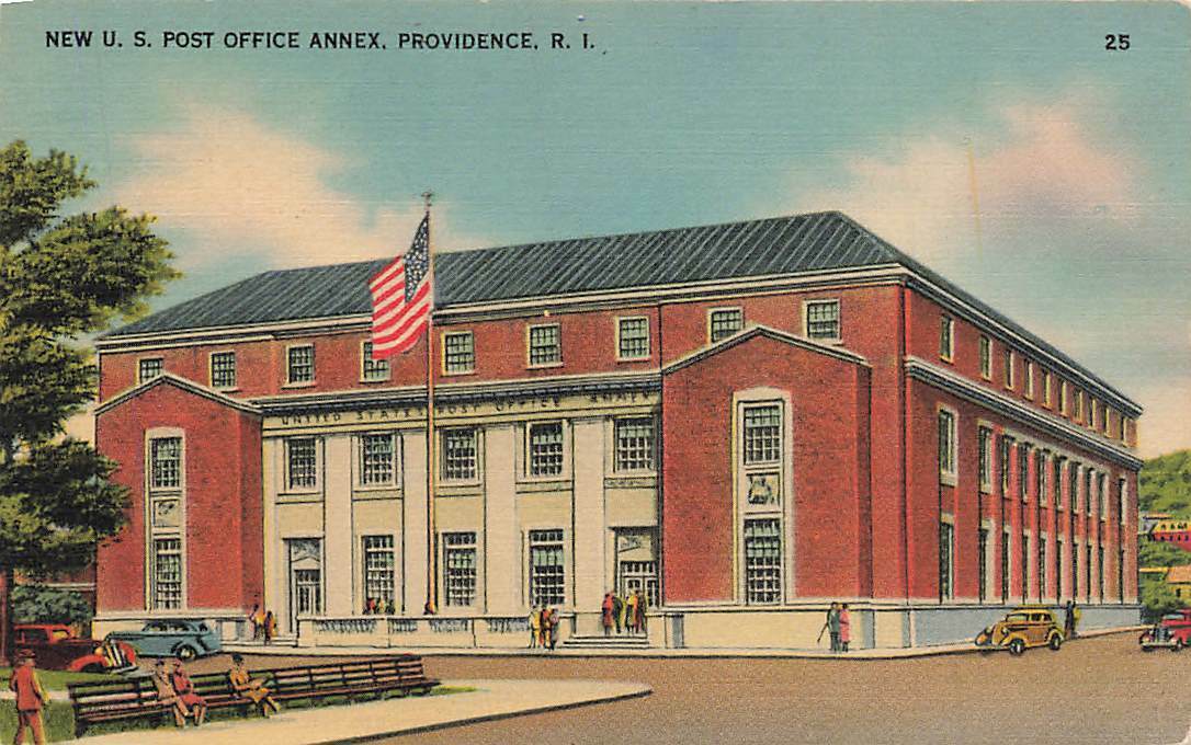 c1930s-40s Post Office Old Cars Flag People Providence RI  P258