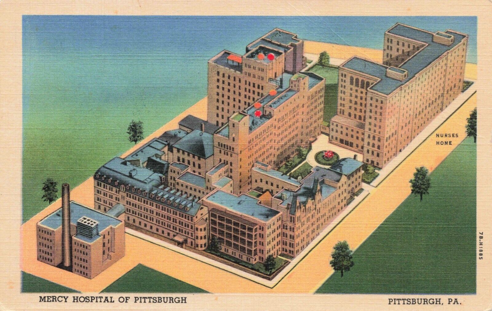 Entire Campus Mercy Hospital of Pittsburgh, PA Vintage PC Posted 1951