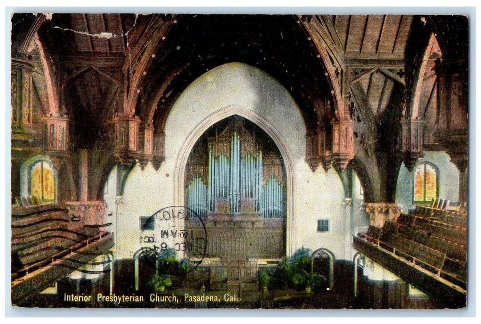 1910 Interior Presbyterian Church Pasadena California CA Antique Postcard
