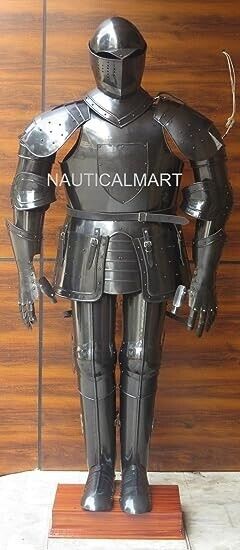 NauticalMart Black Knight Suit of Armor Full Size Aged Antiqued