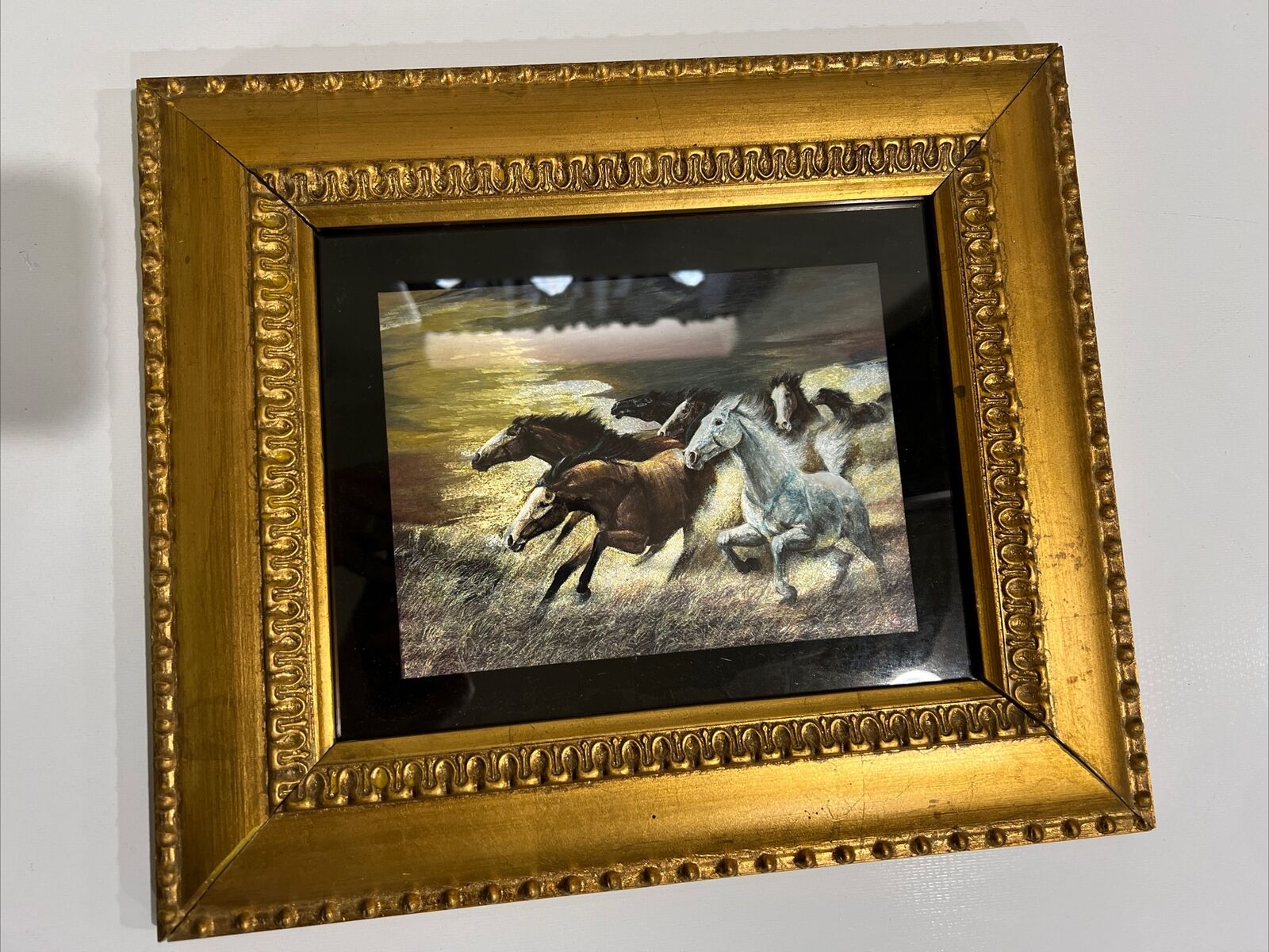 RUANE MANNING Wild Horses Vintage Foil Art Picture Framed 14.5x12.5 Shimmer
