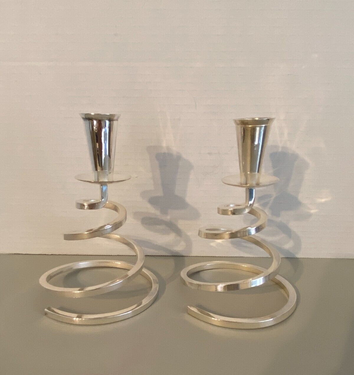 Vintage MCM Silver Candlesticks Fisher Silver Plated Spiral Pair