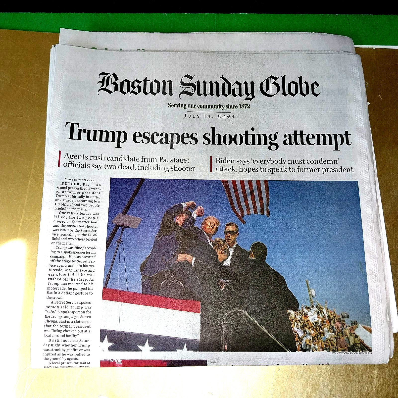 TRUMP BOSTON SUNDAY GLOBE 7-14-24 NEWSPAPER SHOCKING PHOTO RESILIENCE