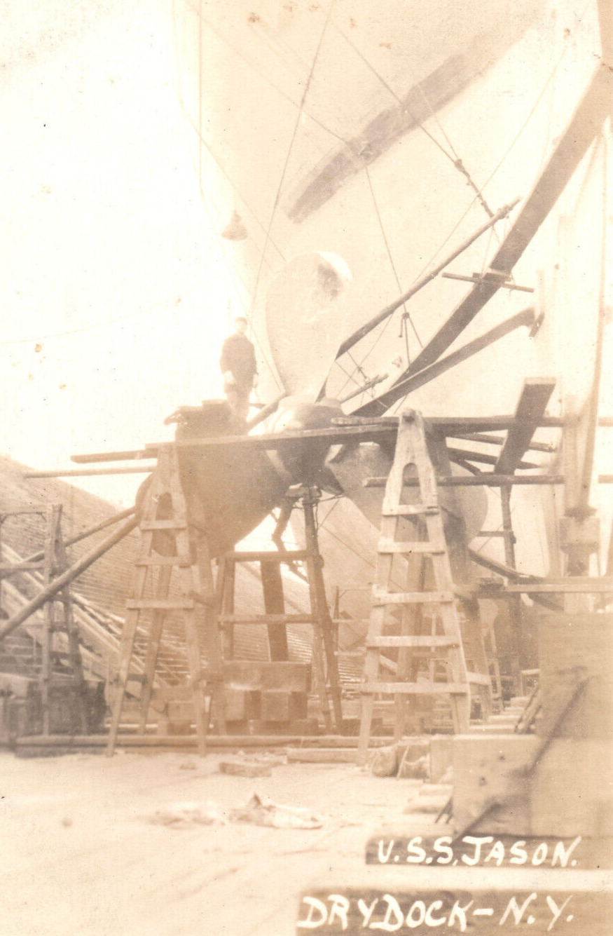 WWI USS Jason AC-12 Propeller Dry Dock US Navy Ship Real Photo Postcard RPPC