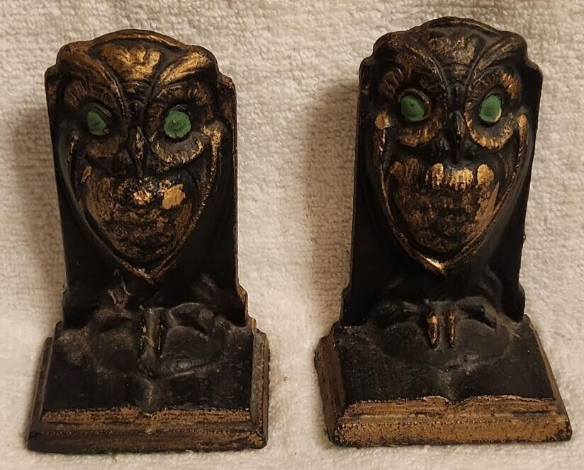 Bookends Vintage Cast Solid Iron Metal Owl Bookends Pair of 2