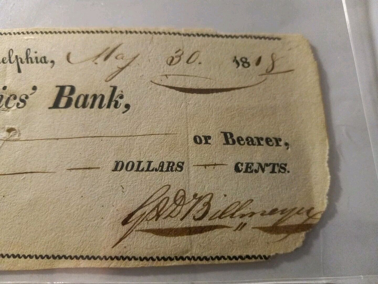 1818 Merchants and Mechanics Bank Check Philadelphia, Wheeling, Issued 1818