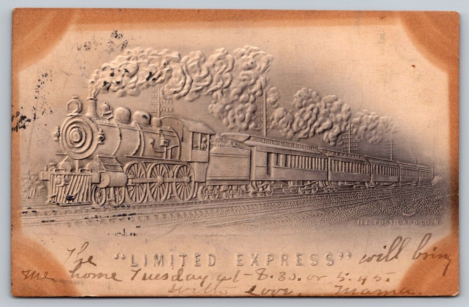 Postcard 1906 Embossed Locomotive Railroad Train 