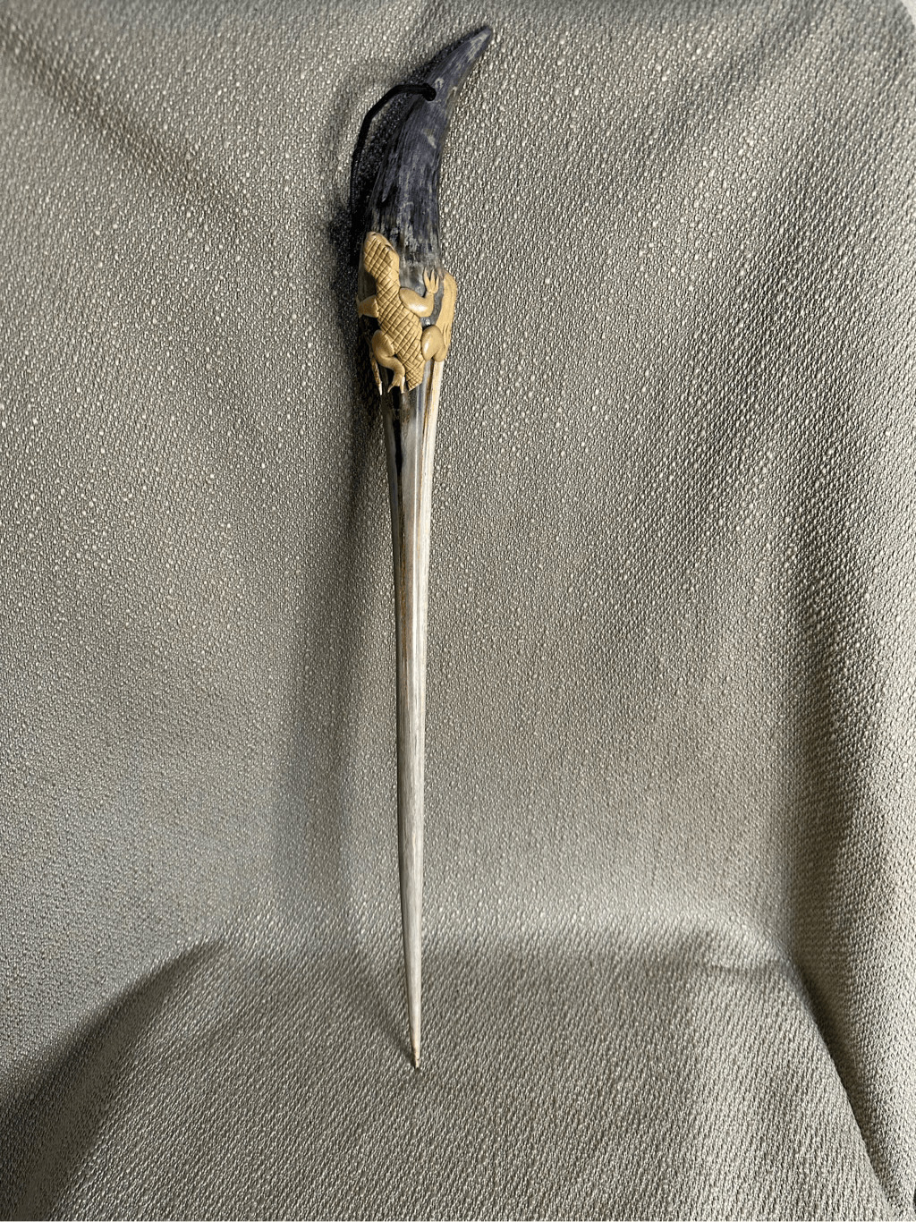 Vintage Swordfish Bill Sword Intricate carved Handle Lizard Accent 19.5”