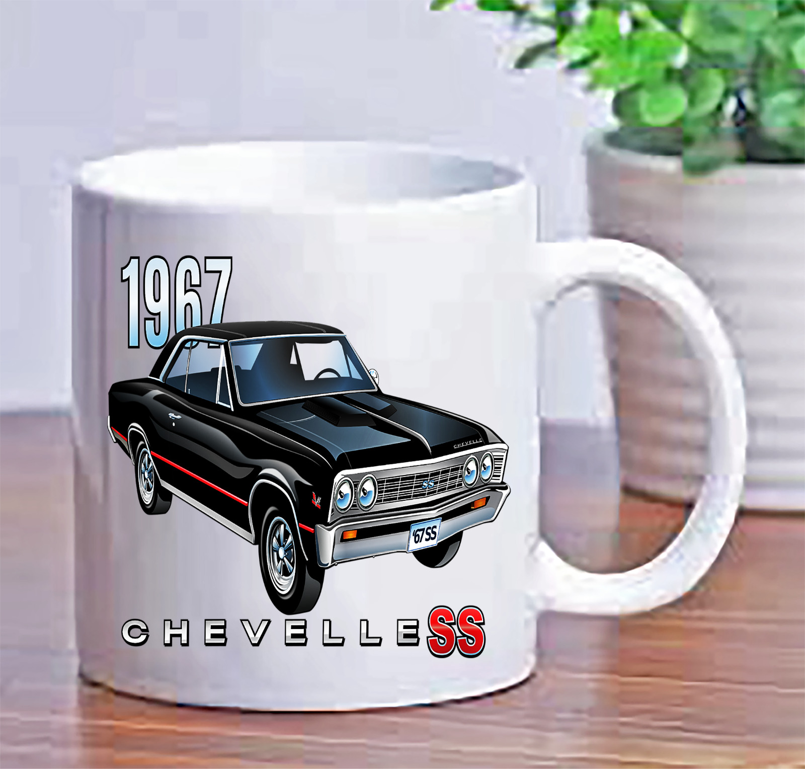 Retro Black 1967 Chevelle SS Classic Muscle Car Ceramic Coffee Cup Gift Mug