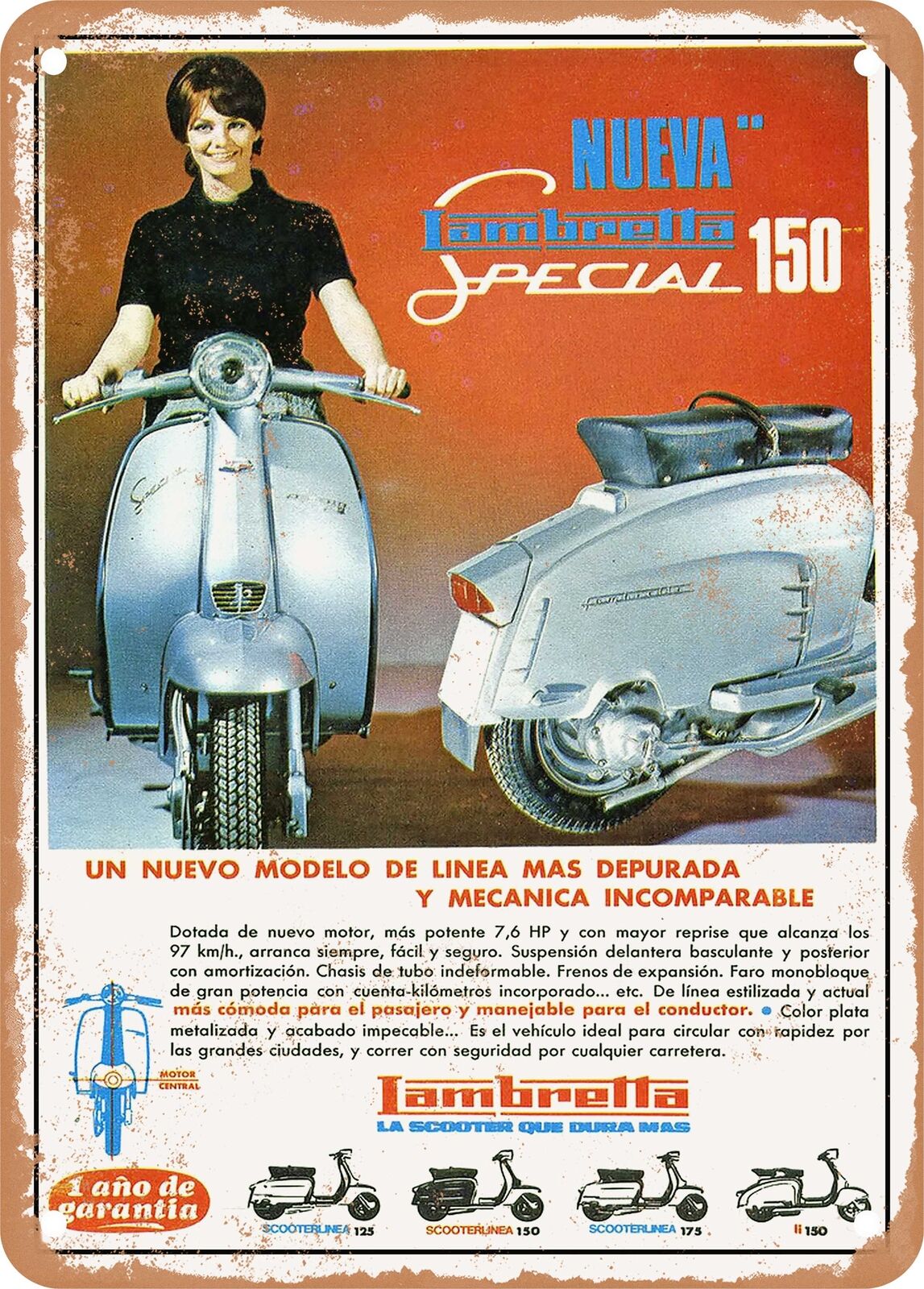 METAL SIGN - 1967 Lambretta Nueva Special 150 Vintage Ad
