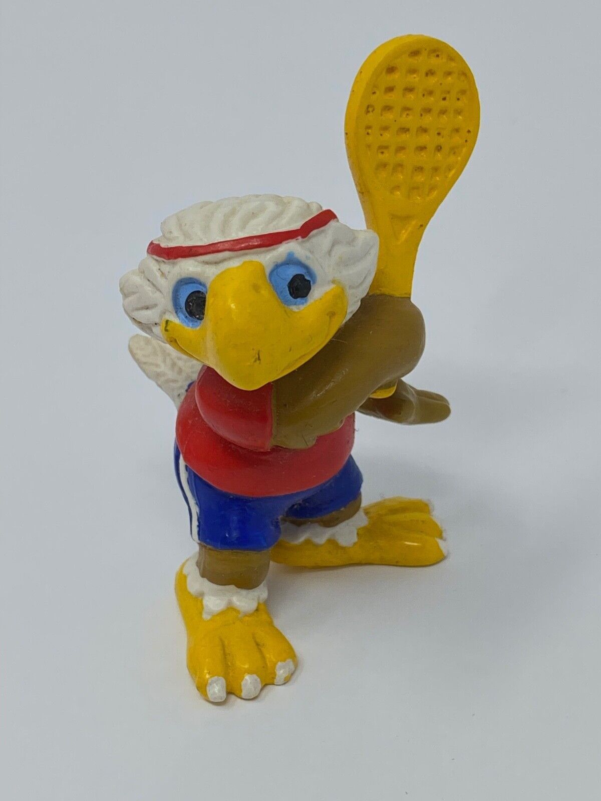 Vintage 1980\'s Sam The Olympic Eagle Mascot PVC Figure Toy With Tennis Racket