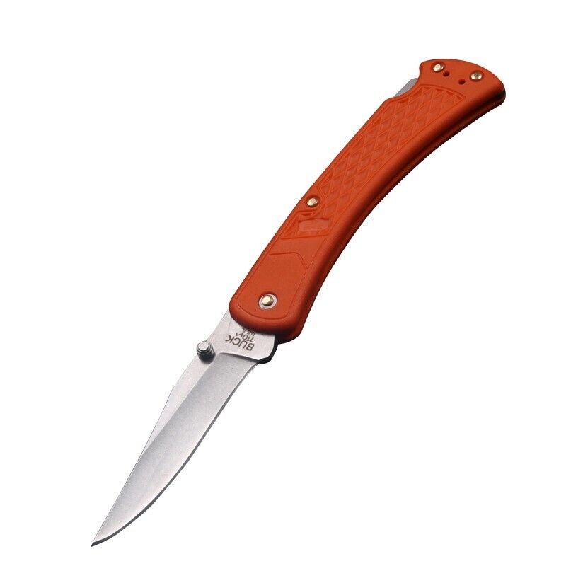 Buck 110 Slim Select 420HC Orange Handle Lockback Folding Pocket Knife