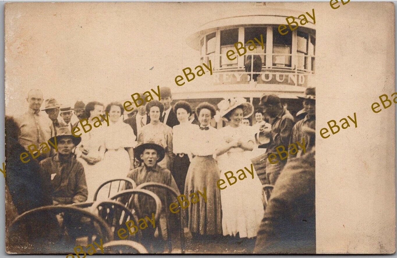 Postcard Toledo Dayboat/Excursion Boat Greyhound RPPC Real Photo WW1 Soldiers Gr