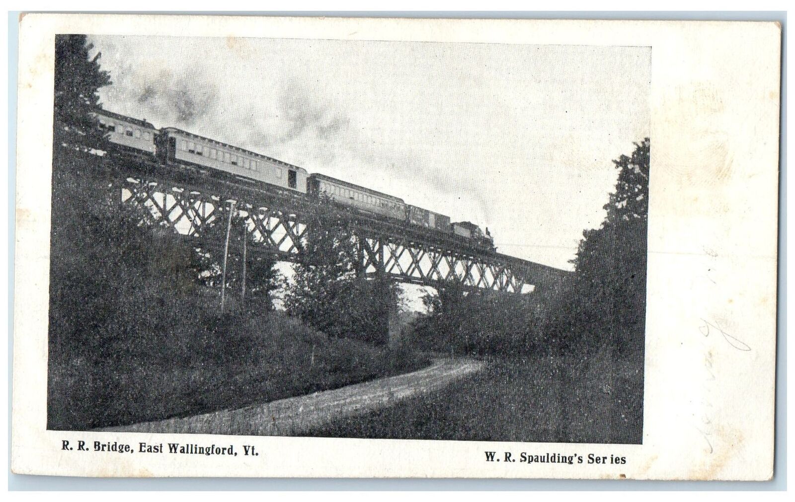 c1920's Railroad Truss Bridge Train Smokestacks East Wallingford VT Postcard