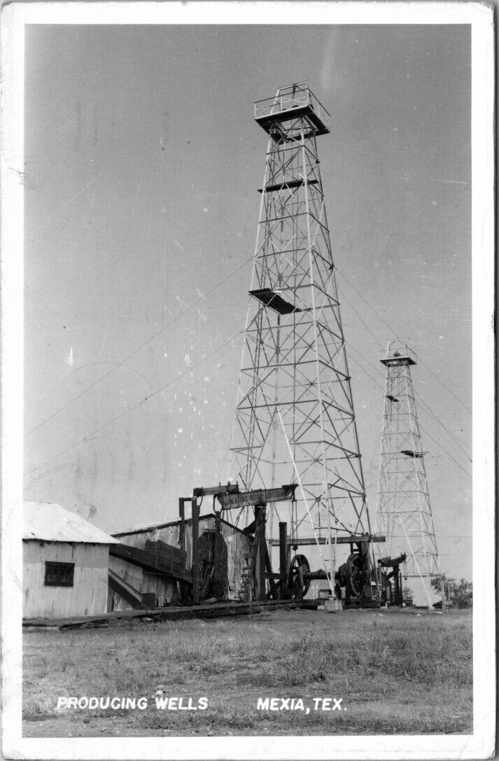 Rare MEXIA TX TEXAS RPPC Producing Oil Wells Real Photo Postcard Vintage