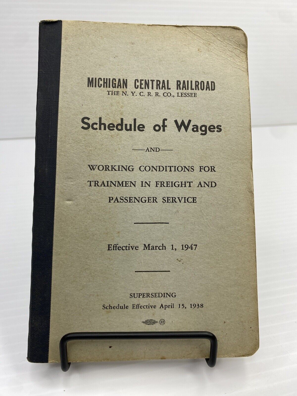 1947 Michigan Central Railroad Schedule of Wages NYCRR Trainmen  RR Railway