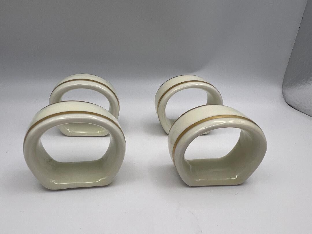 Vintage Gorham Stamped Lenox Porcelain Napkin Rings Gold Accent Set of 8-HW10