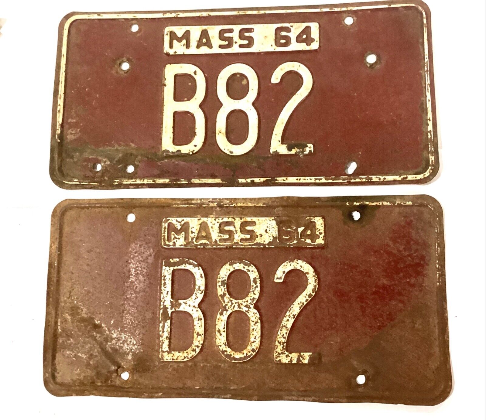 1964 Massachusetts License Plates Pair Low Number B82