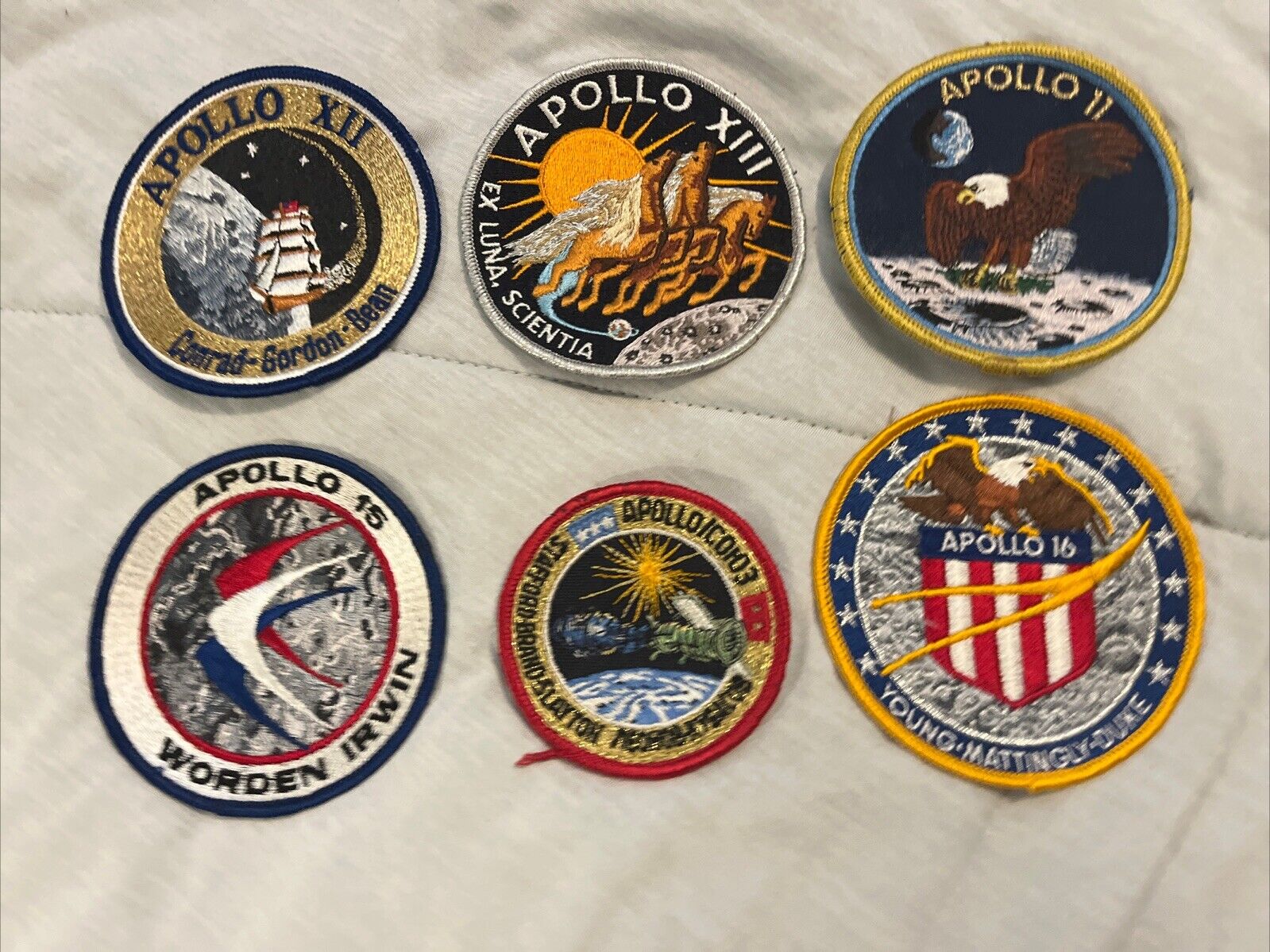 6 Vintage NASA Space Patches Apollo XII XIII 11 15 16 Worden Astronaut