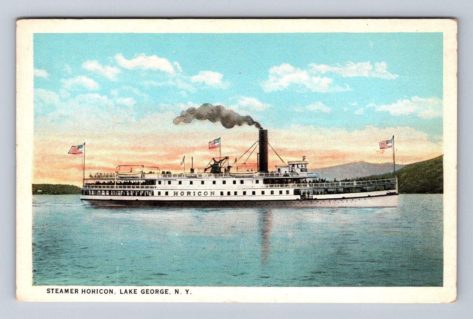 Lake George NY-New York, Scenic View Steamer Horicon, Vintage Postcard