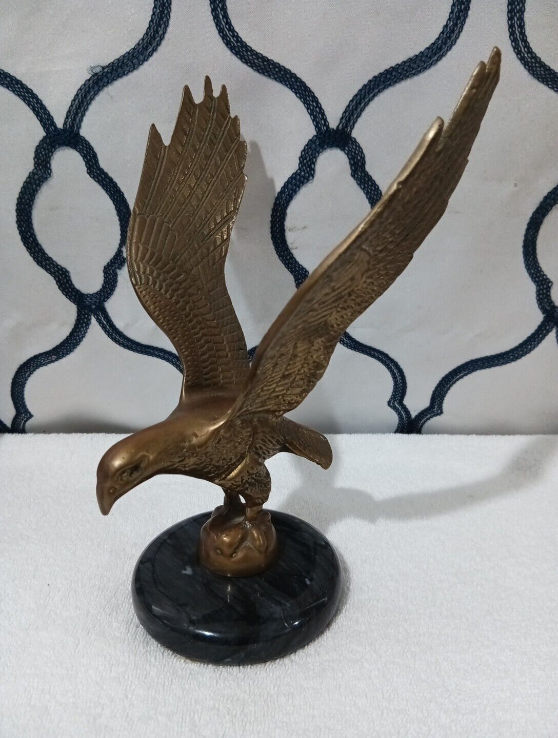 Vintage Solid Brass American Eagle With Marble Base. Nice 3 1/2Lbs.