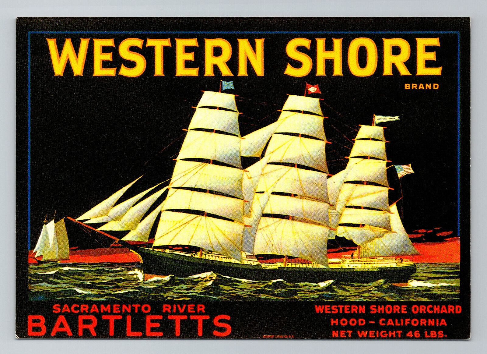 1980s Western Shore Brand Bartletts Pear Crate Label Postcard