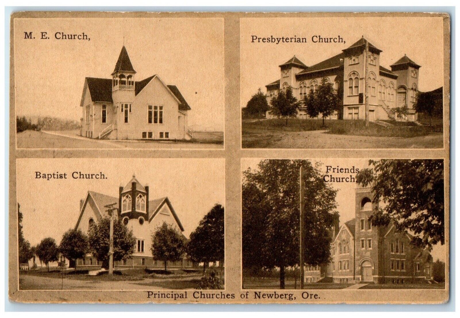 c1910 M.E. Church Principal Churches Chapel Multiview Newberg Oregon OR Postcard