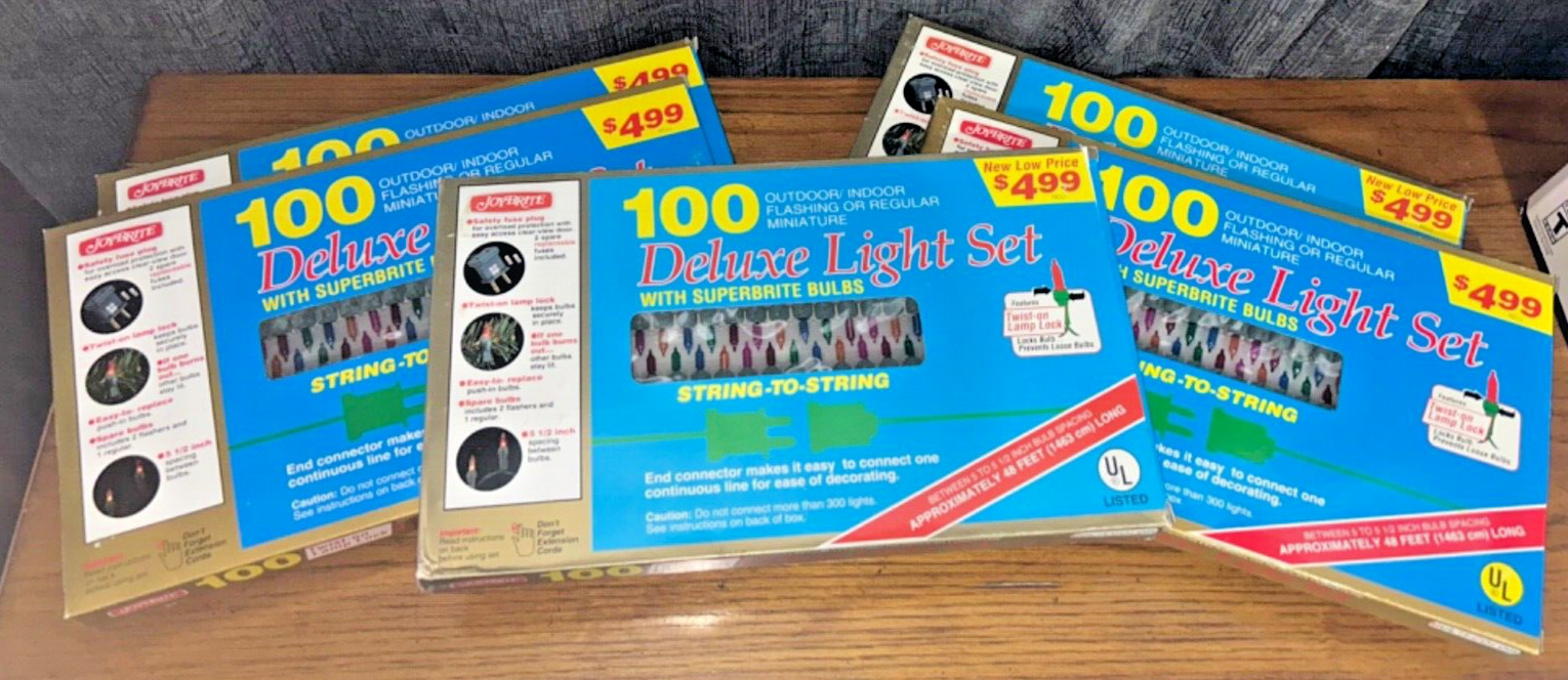 Lot of 5 Vintage Joybright Miniature Christmas String Lights 100 Multi-Color New